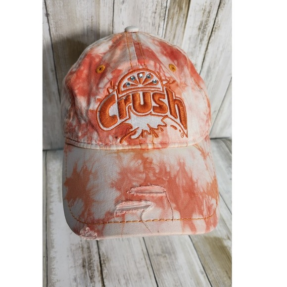 Crush Soda Tie Dye Distressed Baseball Cap Hat Orange White Adjustable - Picture 6 of 6